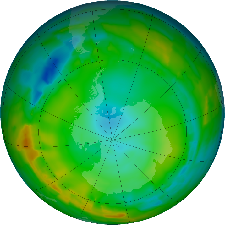 Antarctic ozone map for 23 July 2012